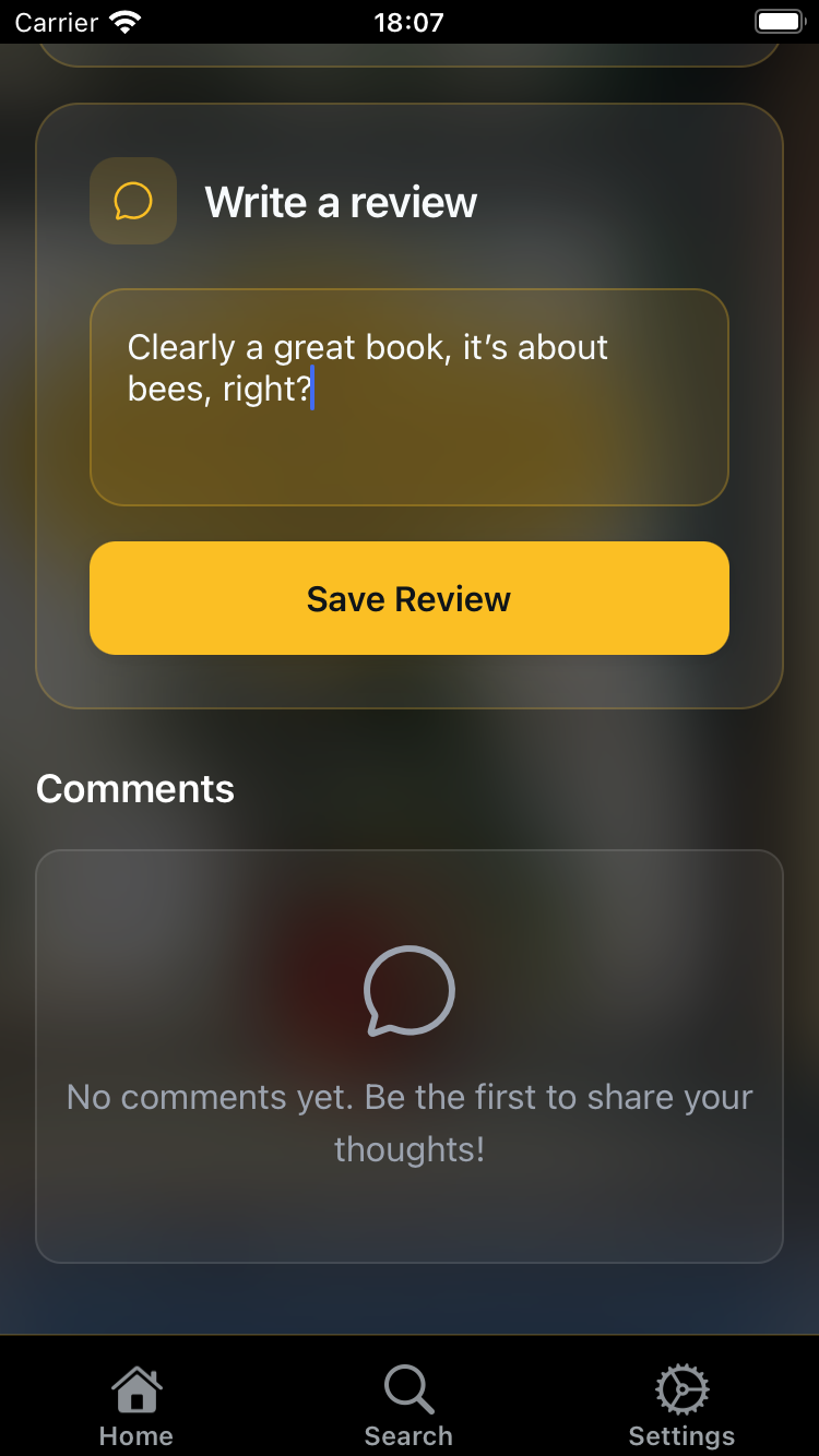 BookHive iOS — comments and reviews