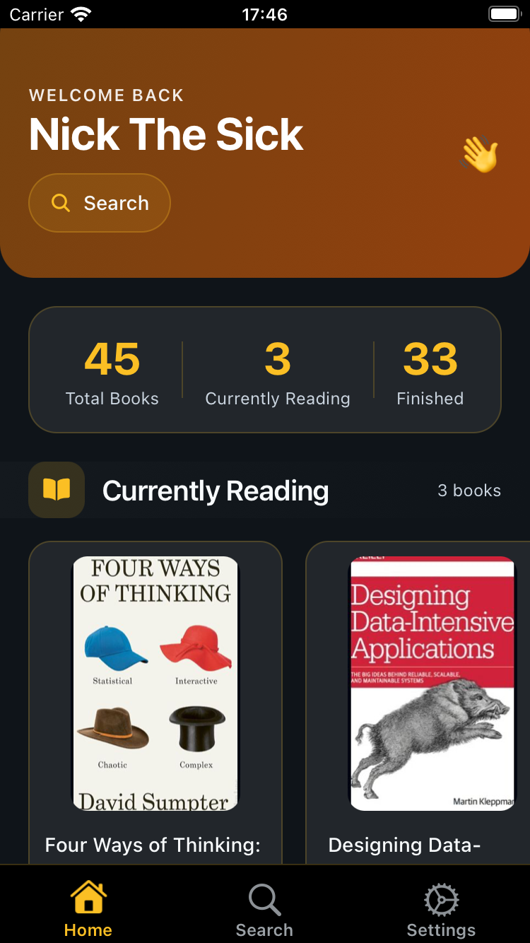 BookHive iOS — home screen